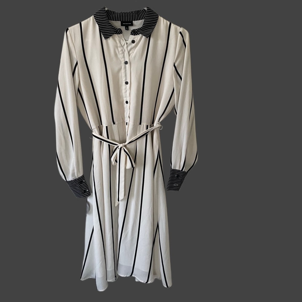 Who What Wear Black & White Striped Midi Dress